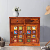 ONIJA Solid Sheesham Wood Sideboard Tv Cabinet for Living Room  with 2 Drawer & 2 Cabinet Storage Furniture
